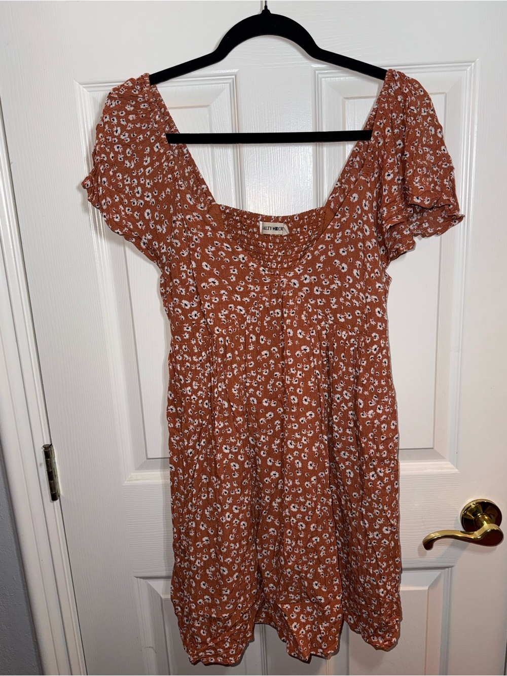 Salty Crew Rust Floral Square-Neck Mini Dress